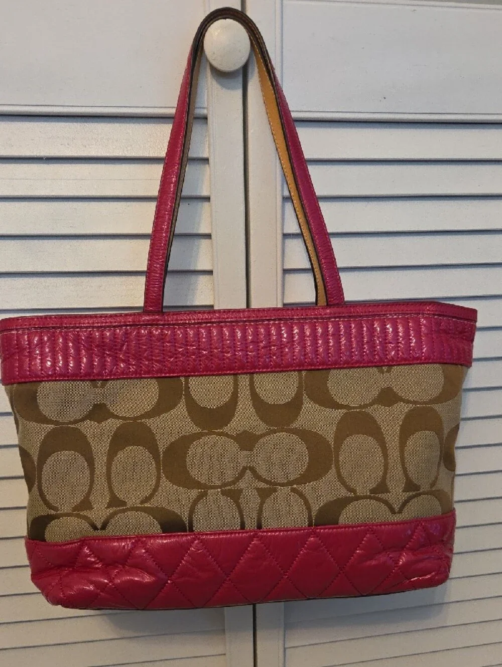Coach Signature Canvas Tote with Pink Trim and Gold Hardware